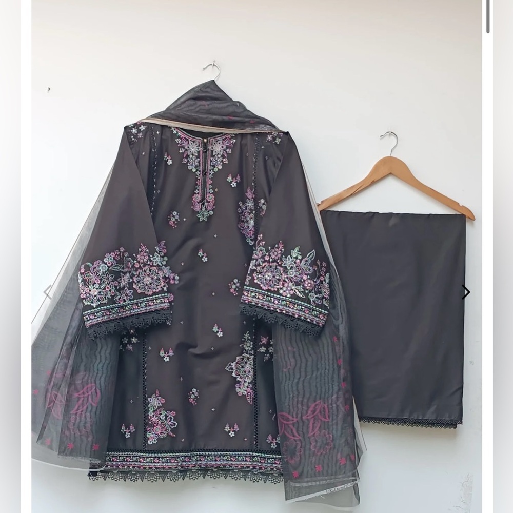 Embroidered Black and Pink Traditional Outfit